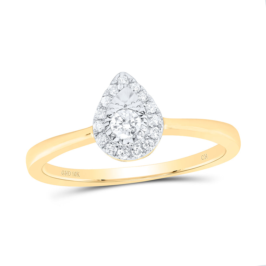 10kt Yellow Gold Womens Round Diamond Teardrop Halo Promise Ring 1/6 Cttw