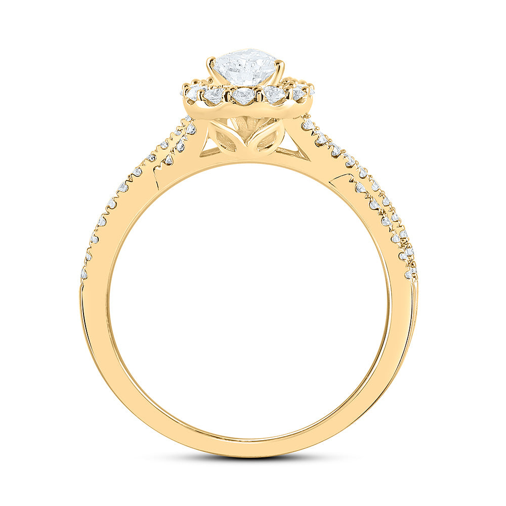 14kt Yellow Gold Pear Diamond Halo Bridal Wedding Engagement Ring 1 Cttw