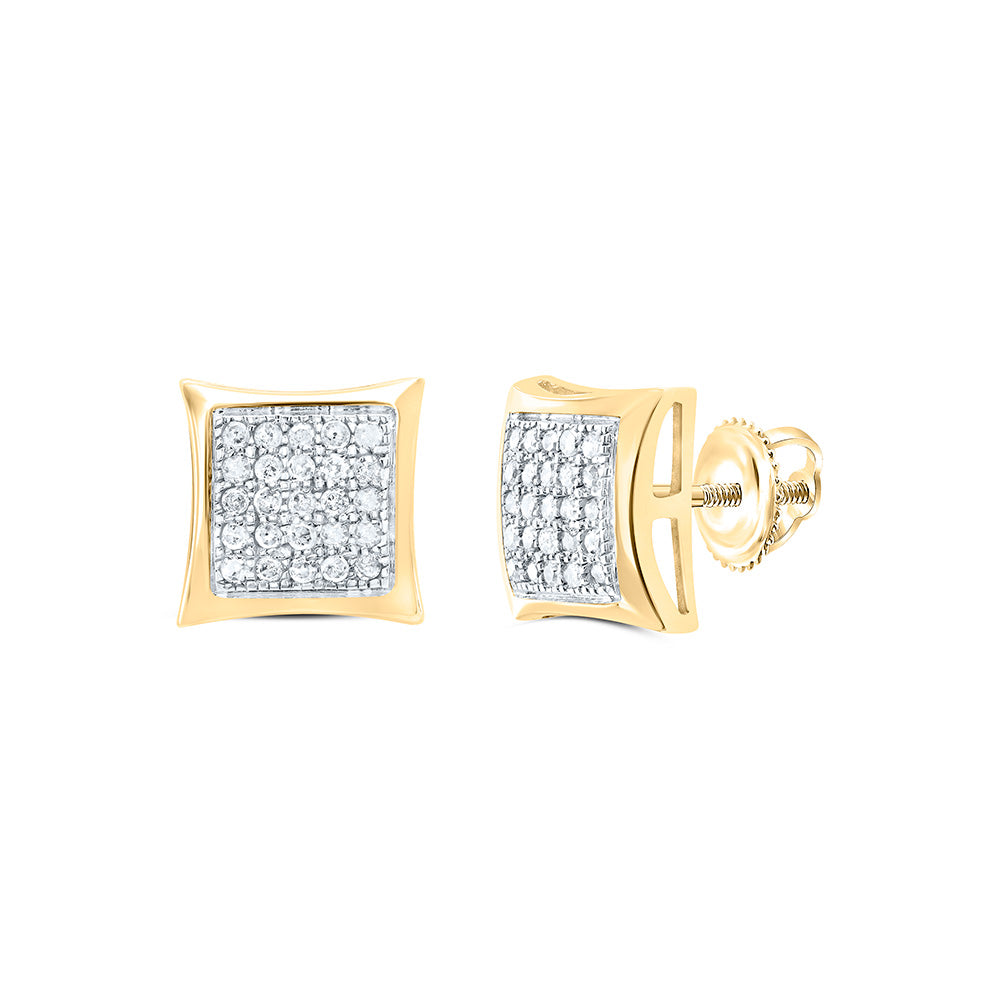 10kt Yellow Gold Round Diamond Kite Square Earrings 1/6 Cttw