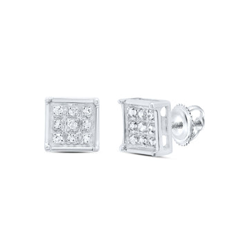 Sterling Silver Womens Round Diamond Square Earrings 1/20 Cttw