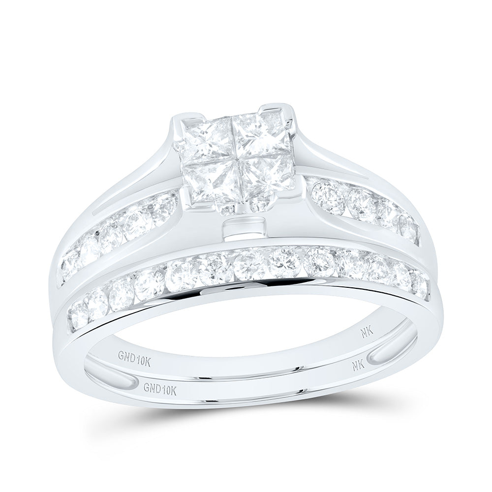 10kt White Gold Princess Diamond Bridal Wedding Ring Band Set 1 Cttw