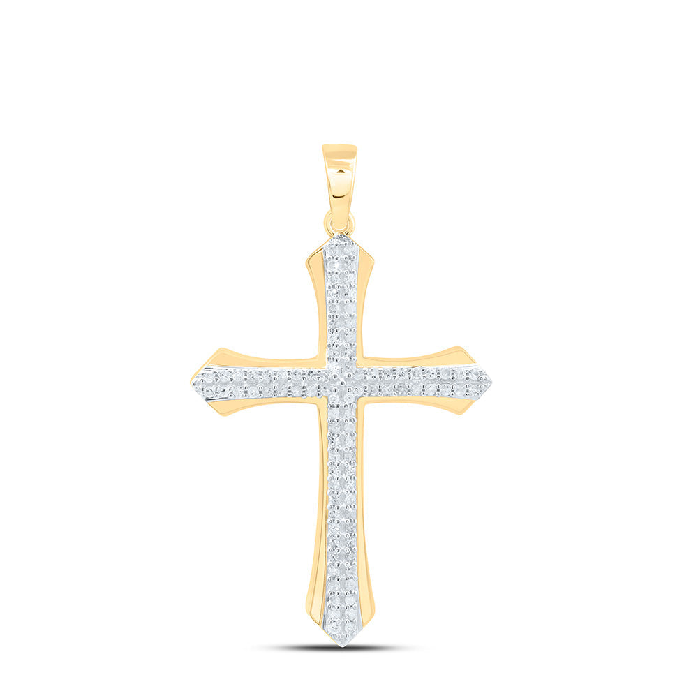 10kt Yellow Gold Mens Round Diamond Cross Charm Pendant 1/5 Cttw