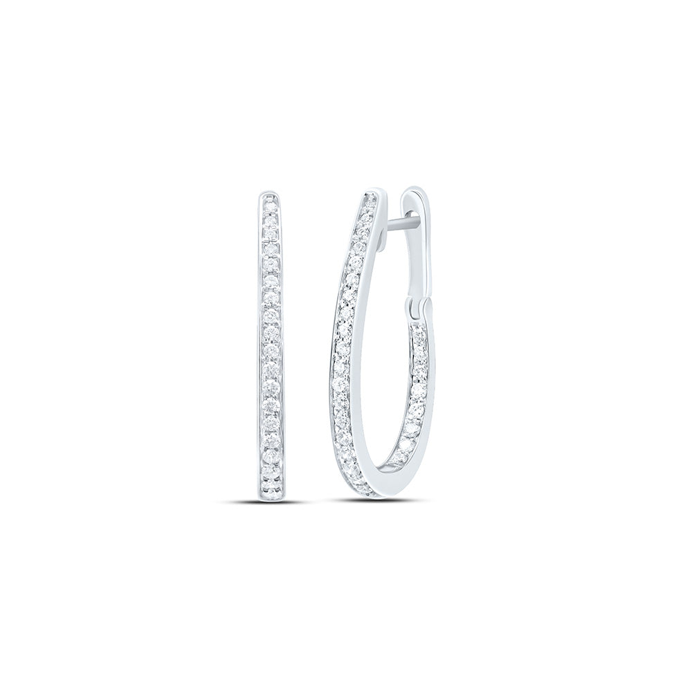 10kt White Gold Womens Round Diamond Inside-Outside Oblong Hoop Earrings 1/2 Cttw