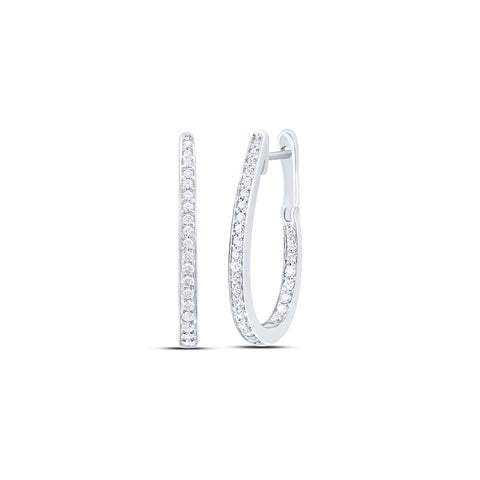 10kt White Gold Womens Round Diamond Inside-Outside Oblong Hoop Earrings 1/2 Cttw