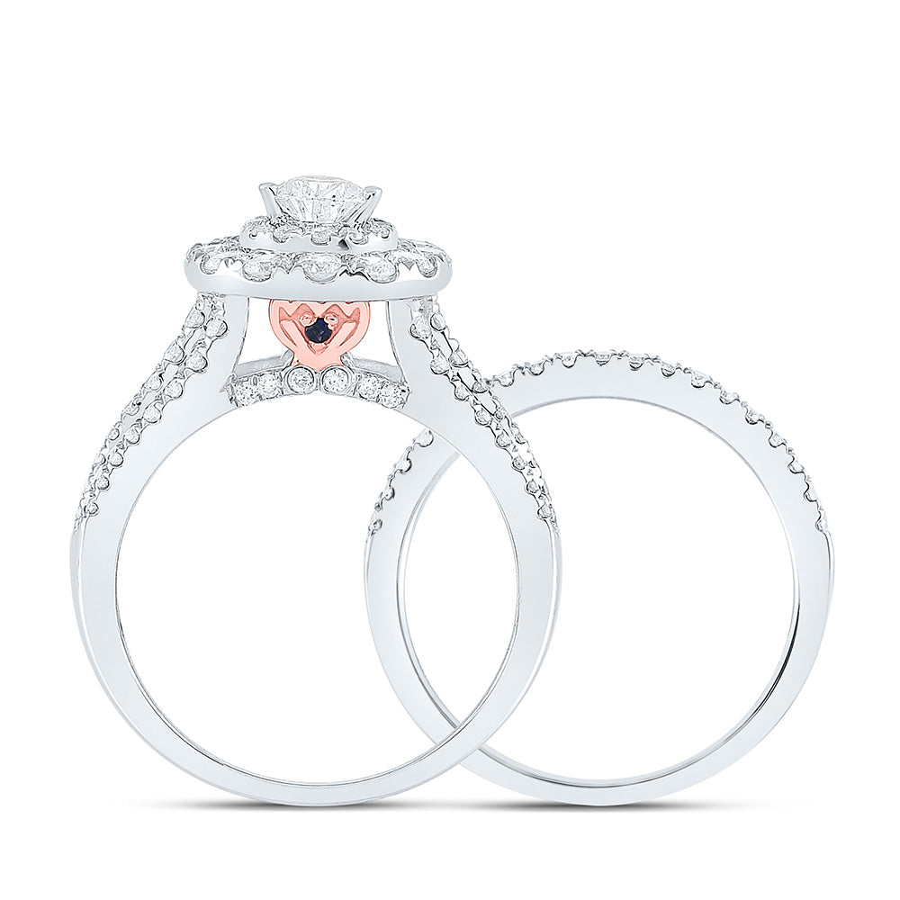 14kt White Gold Pear Diamond Halo Bridal Wedding Ring Band Set 2 Cttw