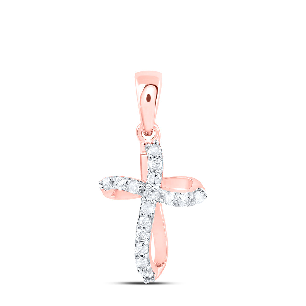 10kt Rose Gold Womens Round Diamond Cross Pendant 1/10 Cttw