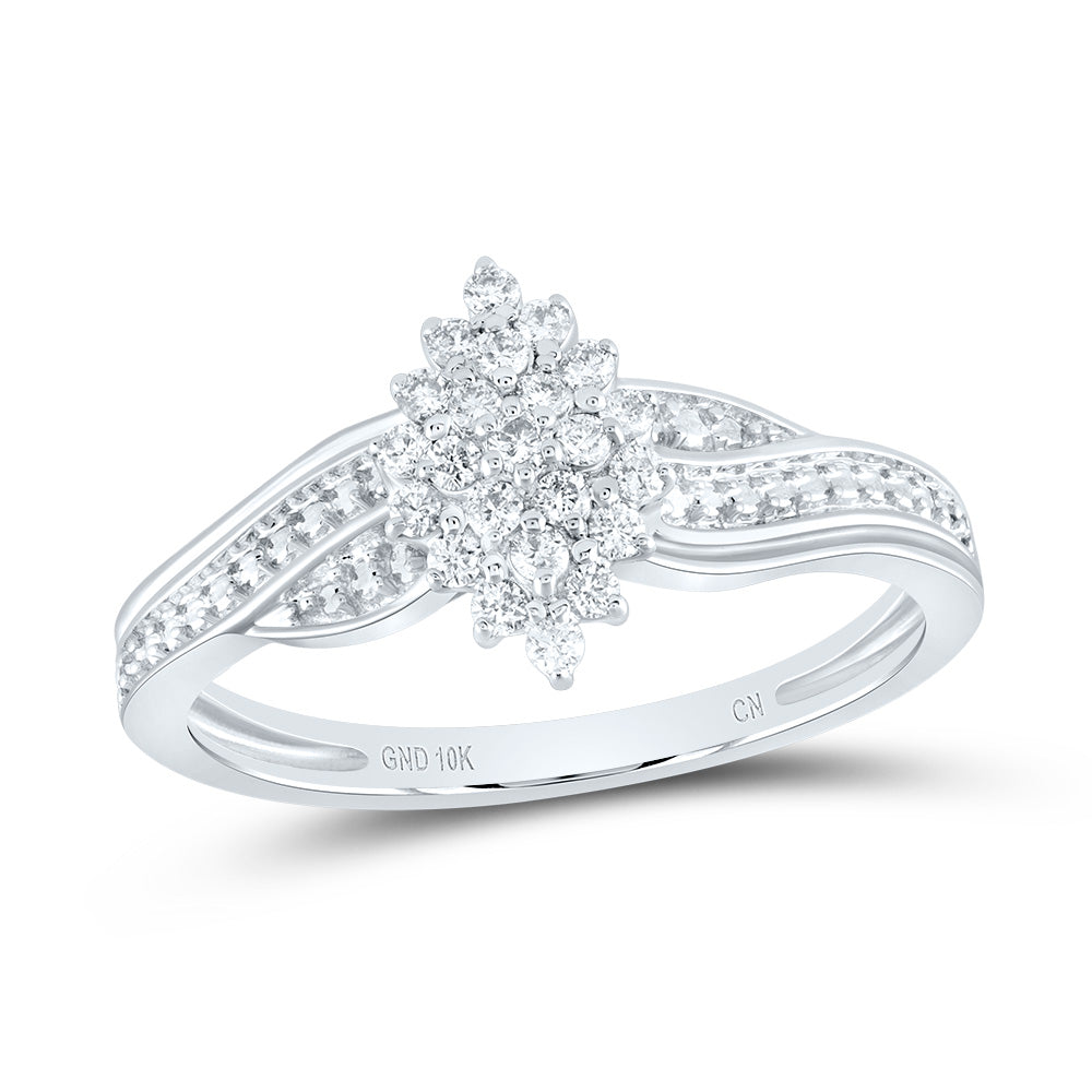 10kt White Gold Womens Round Diamond Oval Cluster Ring 1/5 Cttw
