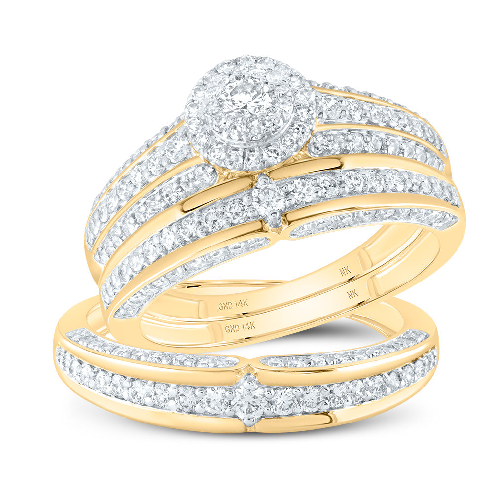 10kt Yellow Gold His Hers Round Diamond Halo Matching Wedding Set 1-3/4 Cttw