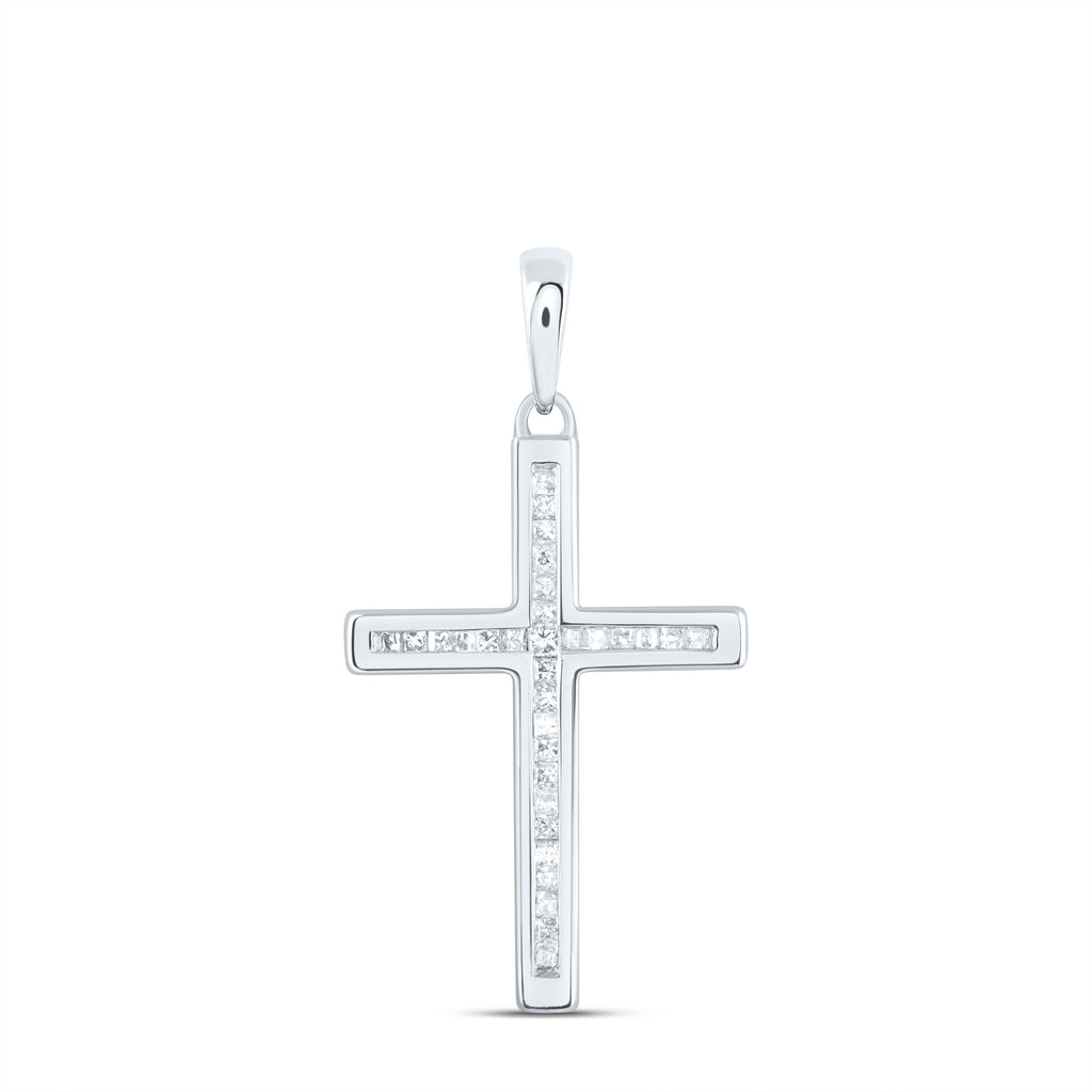 10kt White Gold Womens Princess Diamond Cross Pendant 1/6 Cttw