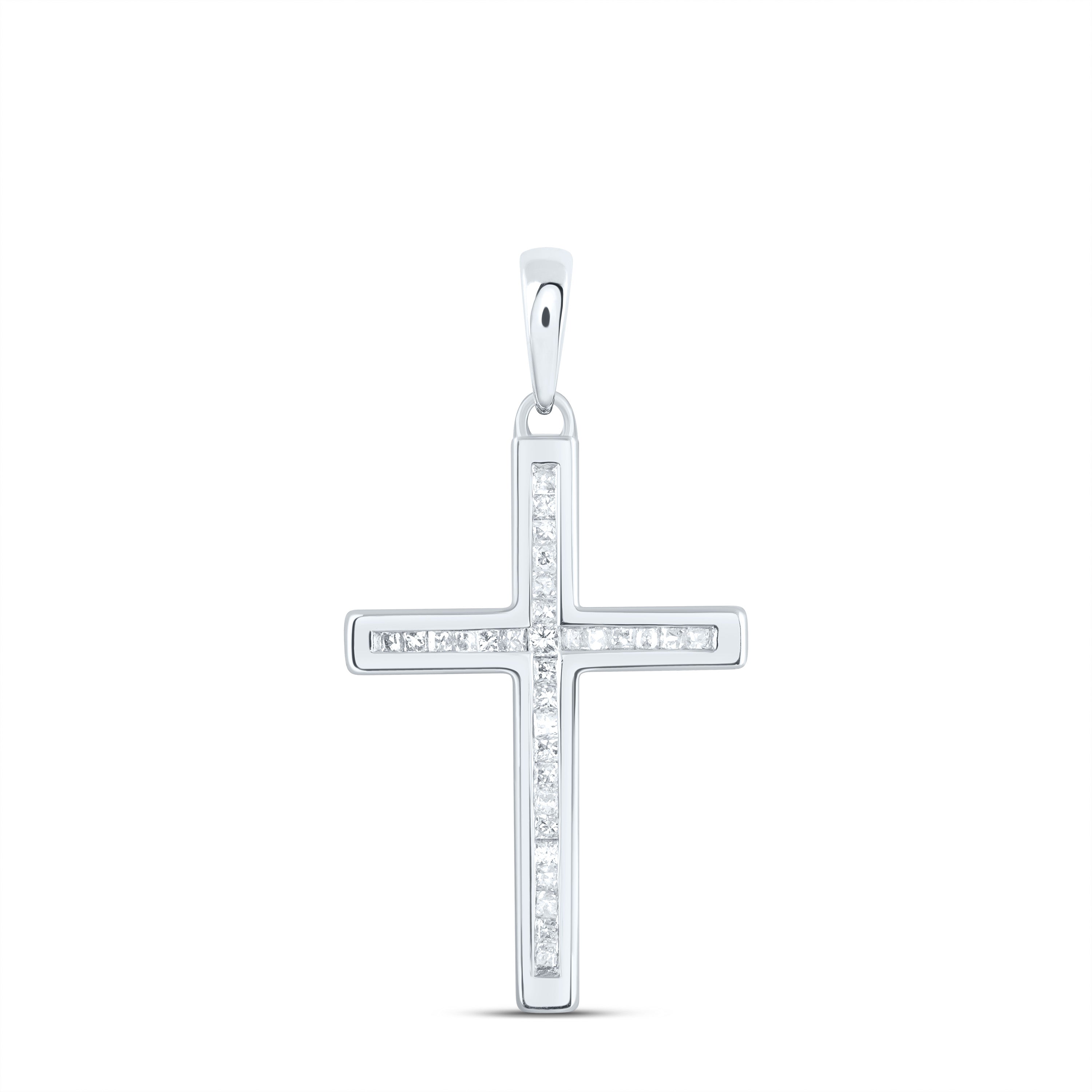 10kt White Gold Womens Princess Diamond Cross Pendant 1/6 Cttw