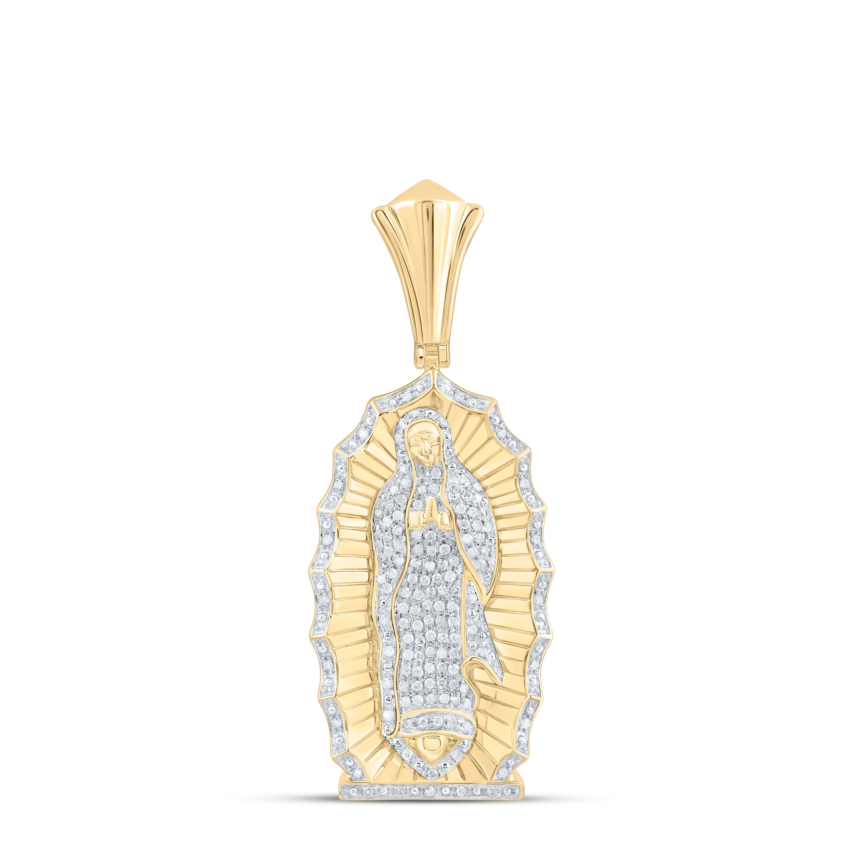 10kt Yellow Gold Mens Round Diamond Guadalupe Mary Charm Pendant 1 Cttw