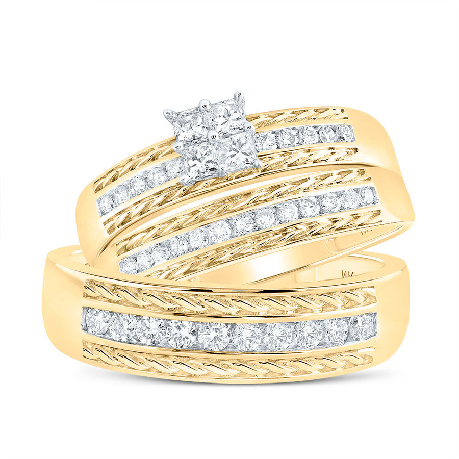 10kt Yellow Gold His Hers Round Diamond Square Matching Wedding Set 3/4 Cttw