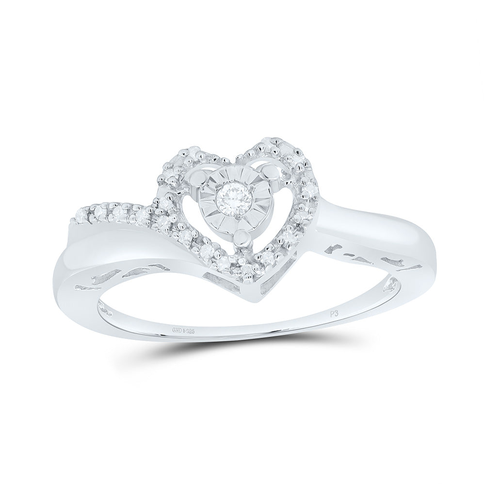 Sterling Silver Womens Round Diamond Heart Ring 1/10 Cttw