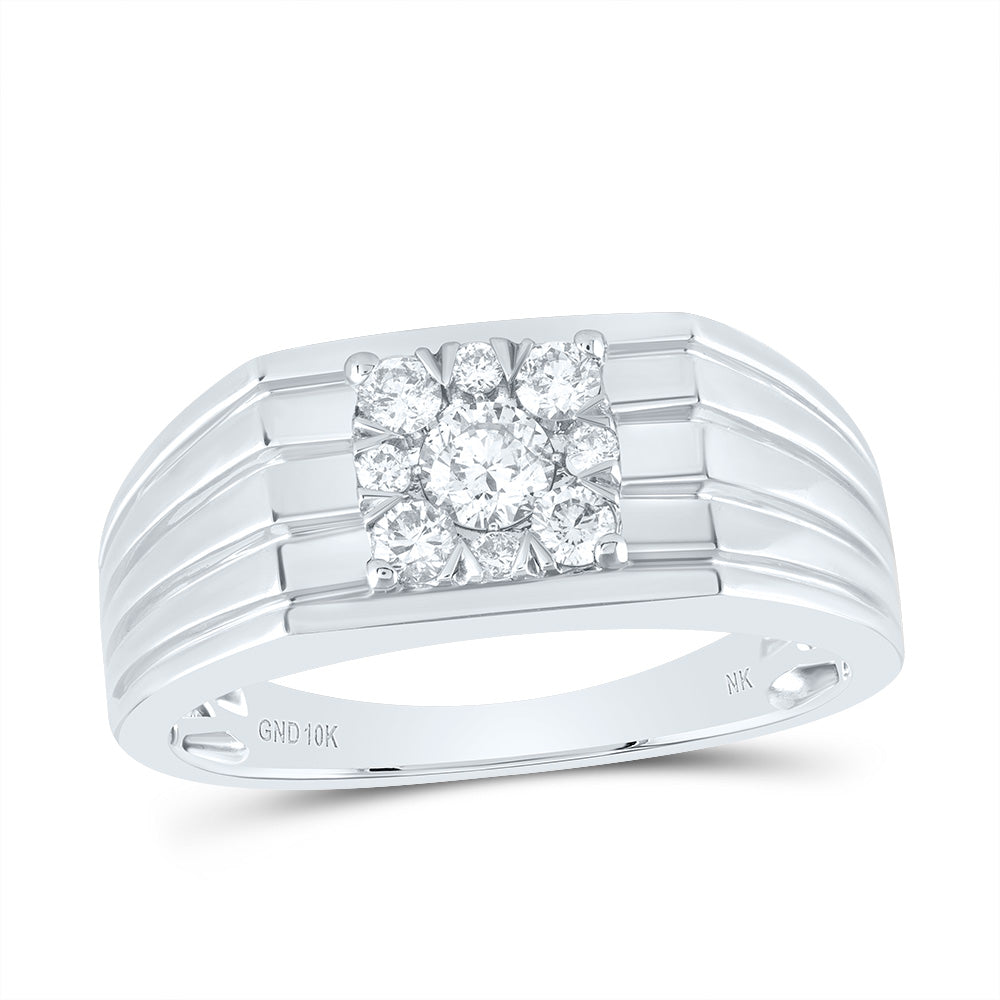 10kt White Gold Mens Round Diamond Solitaire Band Ring 1/2 Cttw