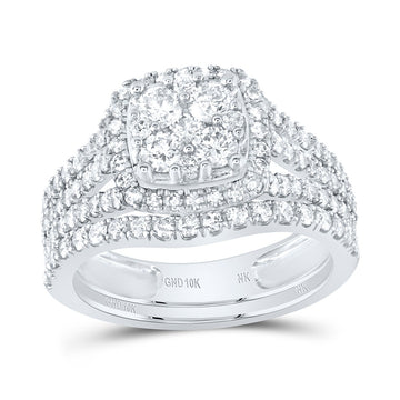 10kt White Gold Round Diamond Square Bridal Wedding Ring Band Set 1-5/8 Cttw