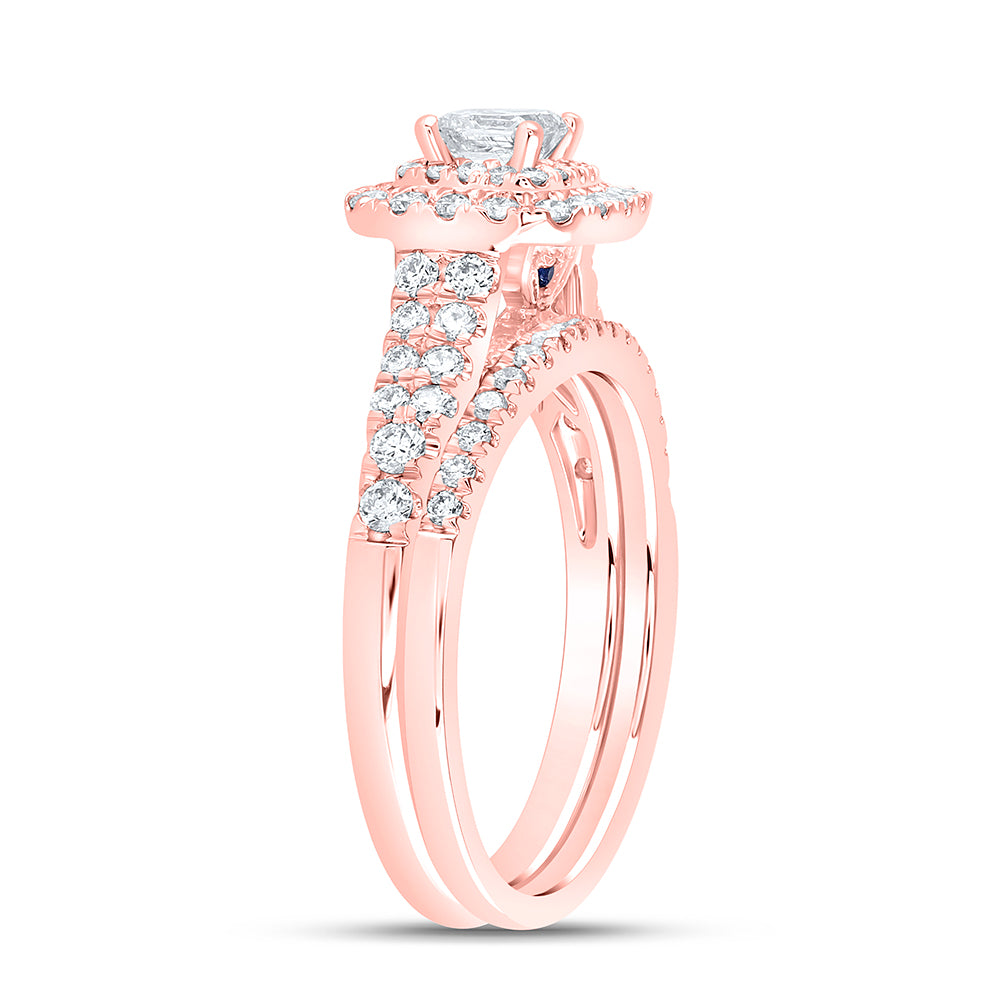 14kt Rose Gold Princess Diamond Halo Bridal Wedding Ring Band Set 1 Cttw