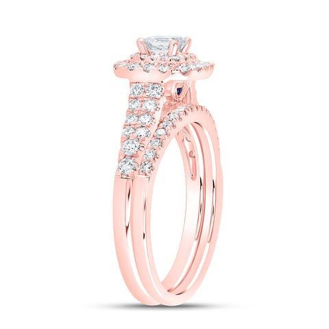 14kt Rose Gold Princess Diamond Halo Bridal Wedding Ring Band Set 1 Cttw