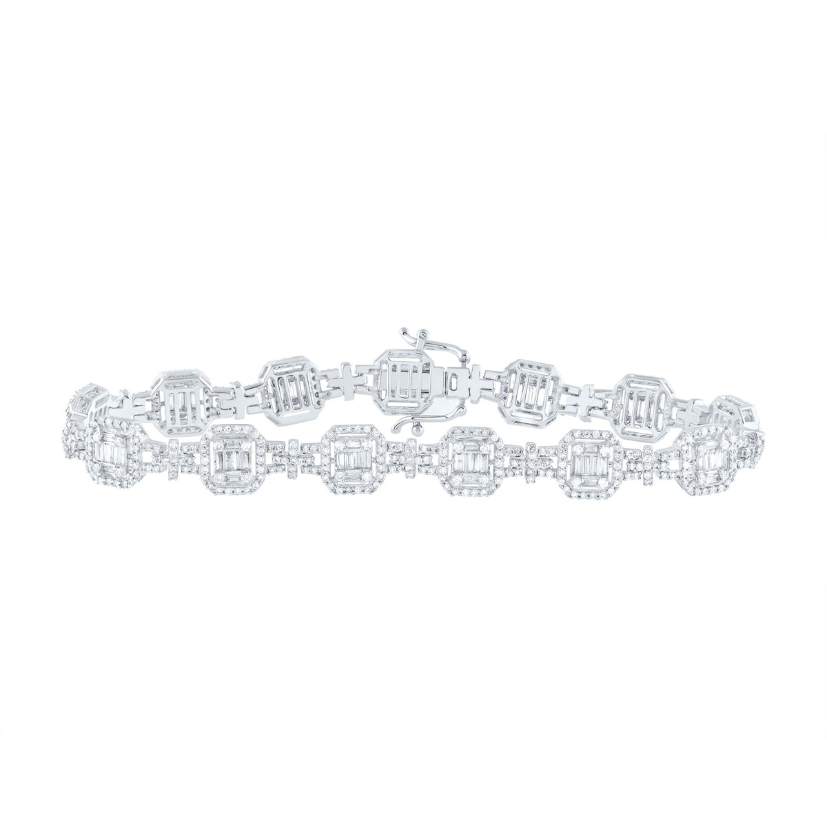 14kt White Gold Womens Baguette Diamond Square Link Bracelet 3 Cttw