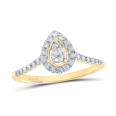 10kt Yellow Gold Womens Round Diamond Pear-shape Halo Ring 1/3 Cttw