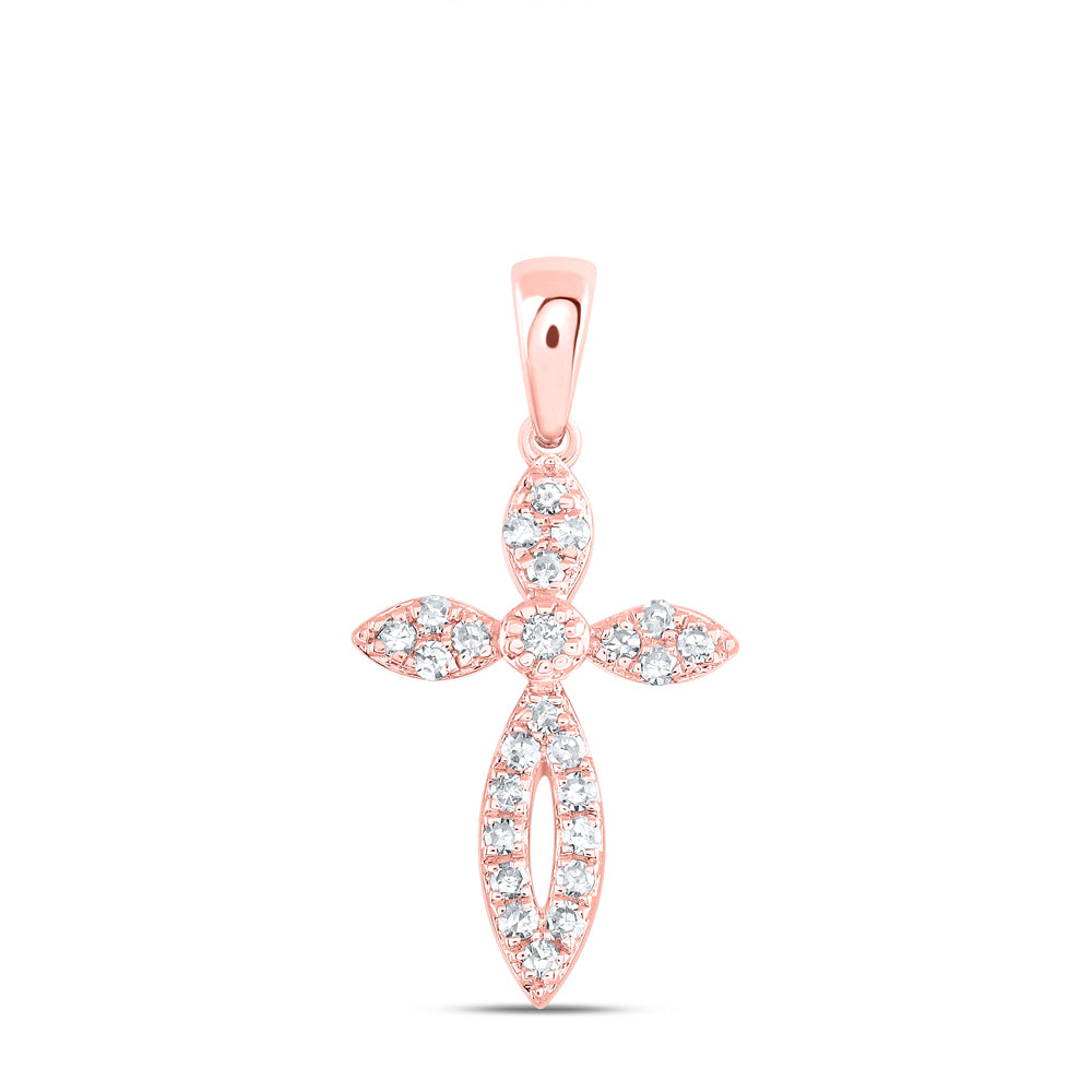 10kt Rose Gold Womens Round Diamond Cross Pendant 1/6 Cttw