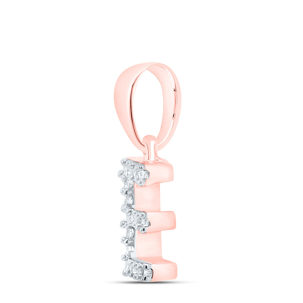 10kt Rose Gold Womens Round Diamond E Initial Letter Pendant 1/20 Cttw