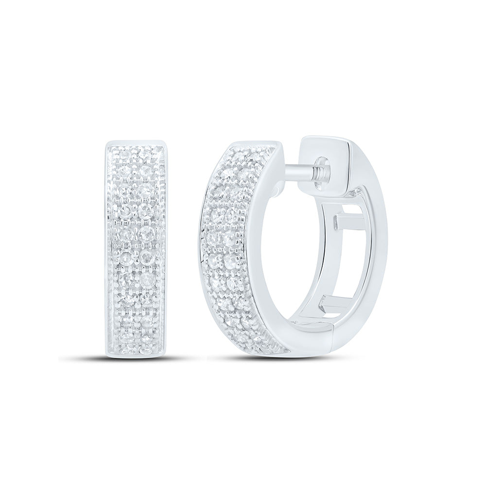 10kt White Gold Womens Round Diamond Huggie Earrings 1/6 Cttw