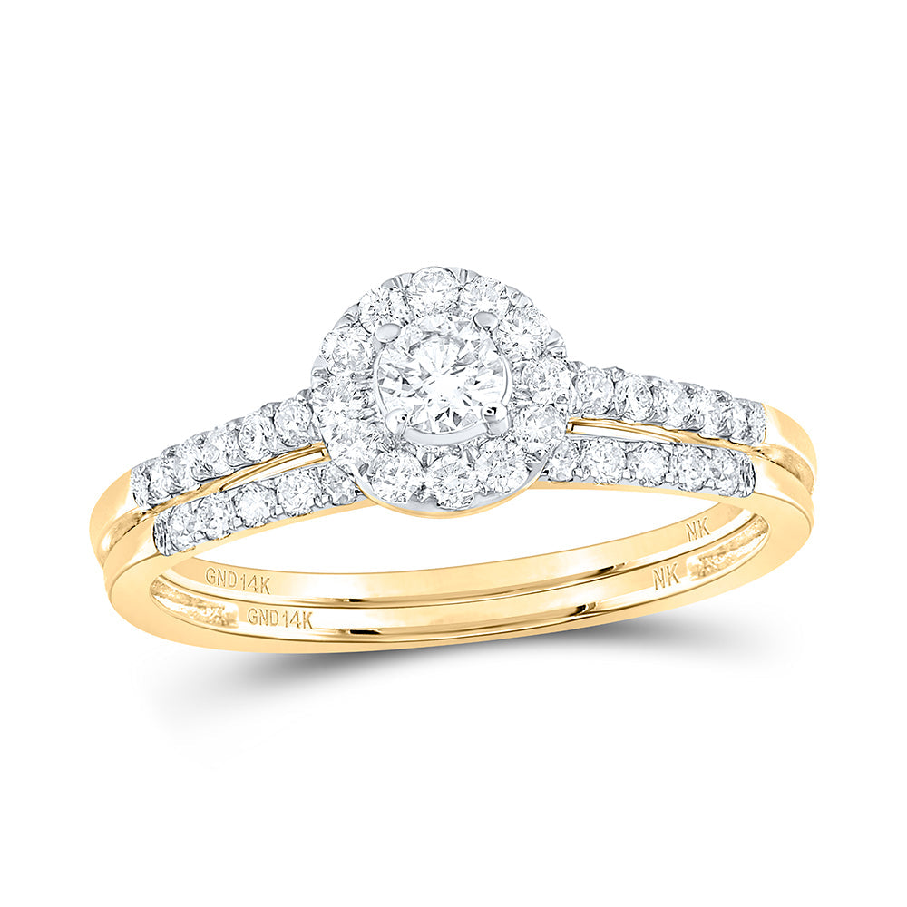 14kt White Gold Round Diamond Bridal Wedding Ring Band Set 1/2 Cttw