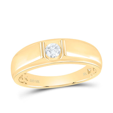 10kt Yellow Gold Mens Round Diamond Solitaire Band Ring 1/4 Cttw