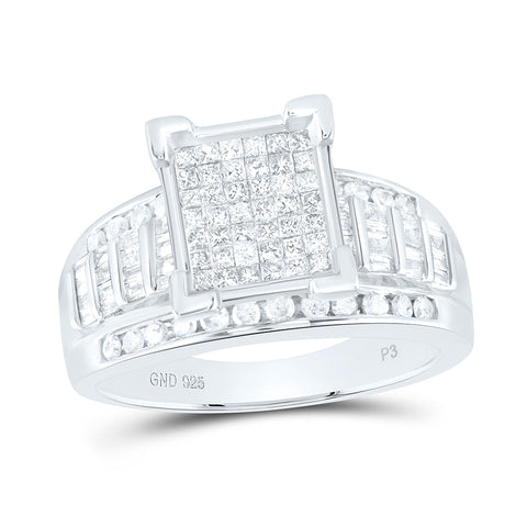 Sterling Silver Princess Diamond Square Cluster Bridal Wedding Engagement Ring 1 Cttw
