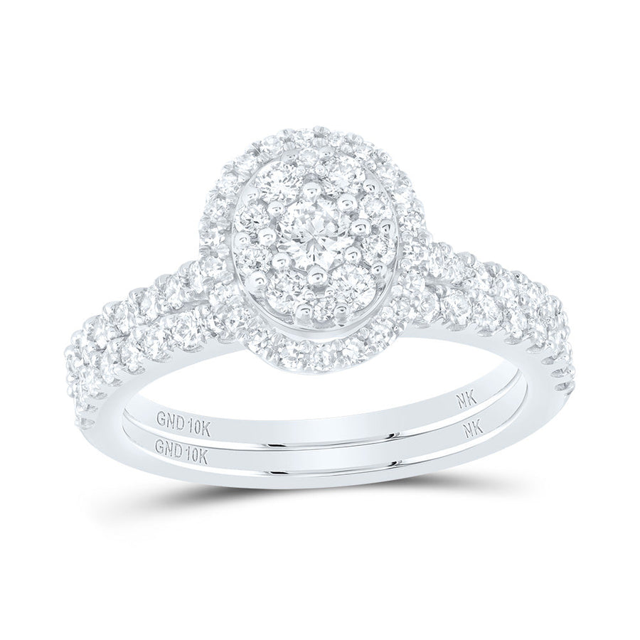 10kt White Gold Round Diamond Bridal Wedding Ring Band Set 1 Cttw
