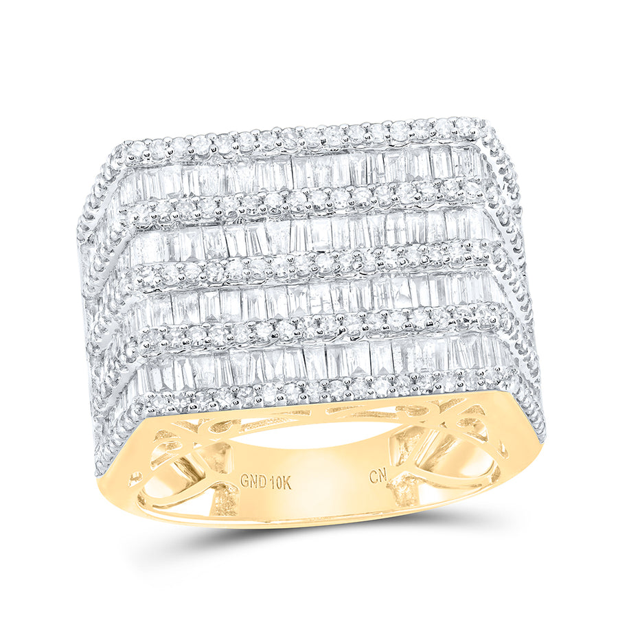 10kt Yellow Gold Mens Baguette Diamond Flat Top Fashion Ring 3 Cttw