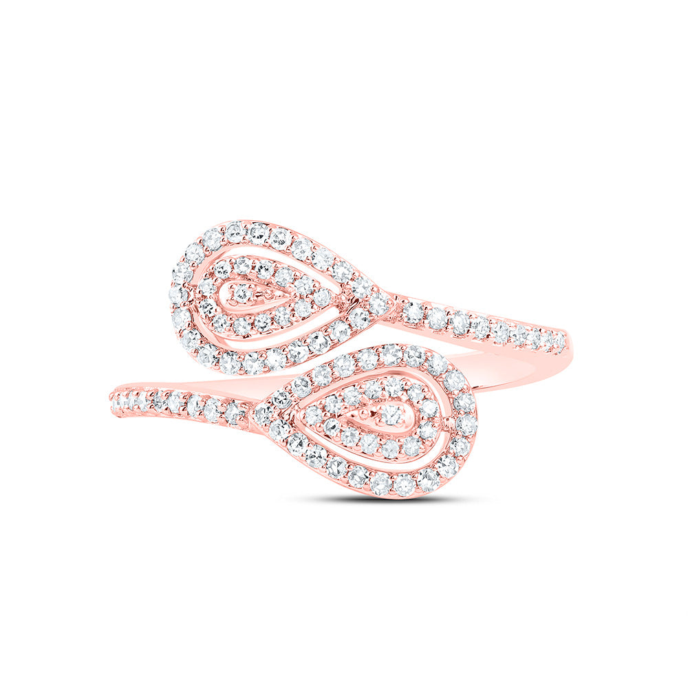 10kt Rose Gold Womens Round Diamond Bypass Teardrop Ring 3/8 Cttw