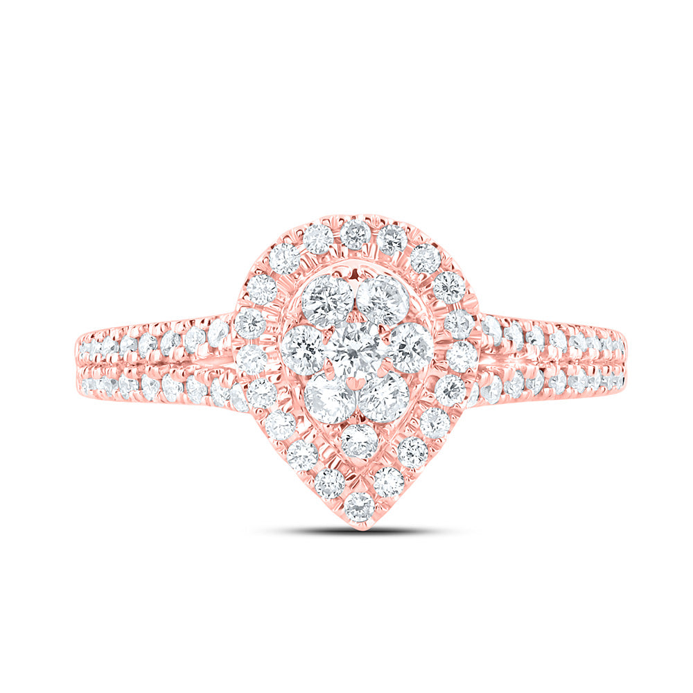 10kt Rose Gold Womens Round Diamond Teardrop Cluster Ring 1/2 Cttw