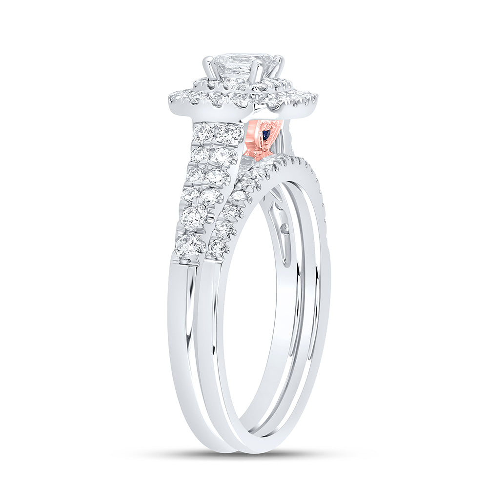 14kt White Gold Princess Diamond Halo Bridal Wedding Ring Band Set 1 Cttw