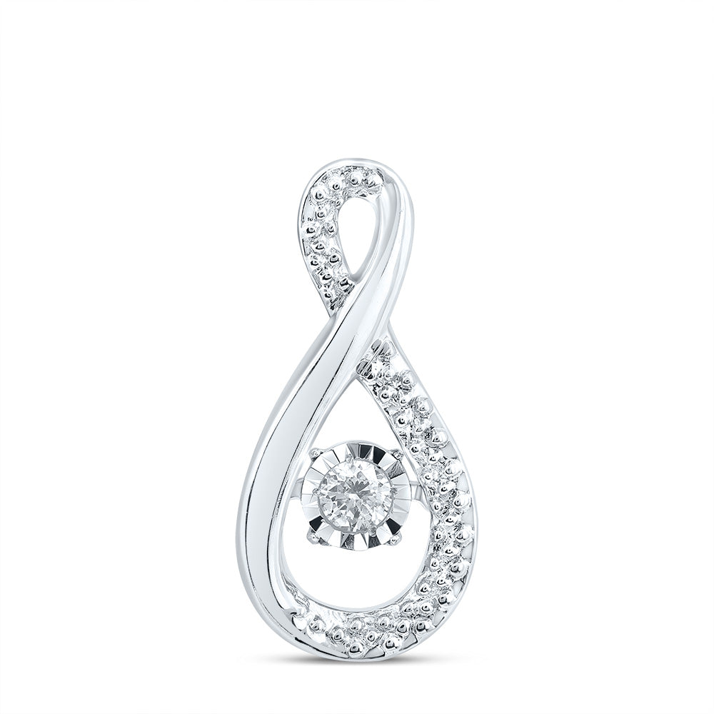 10kt White Gold Womens Round Diamond Moving Twinkle Teardrop Pendant 1/20 Cttw