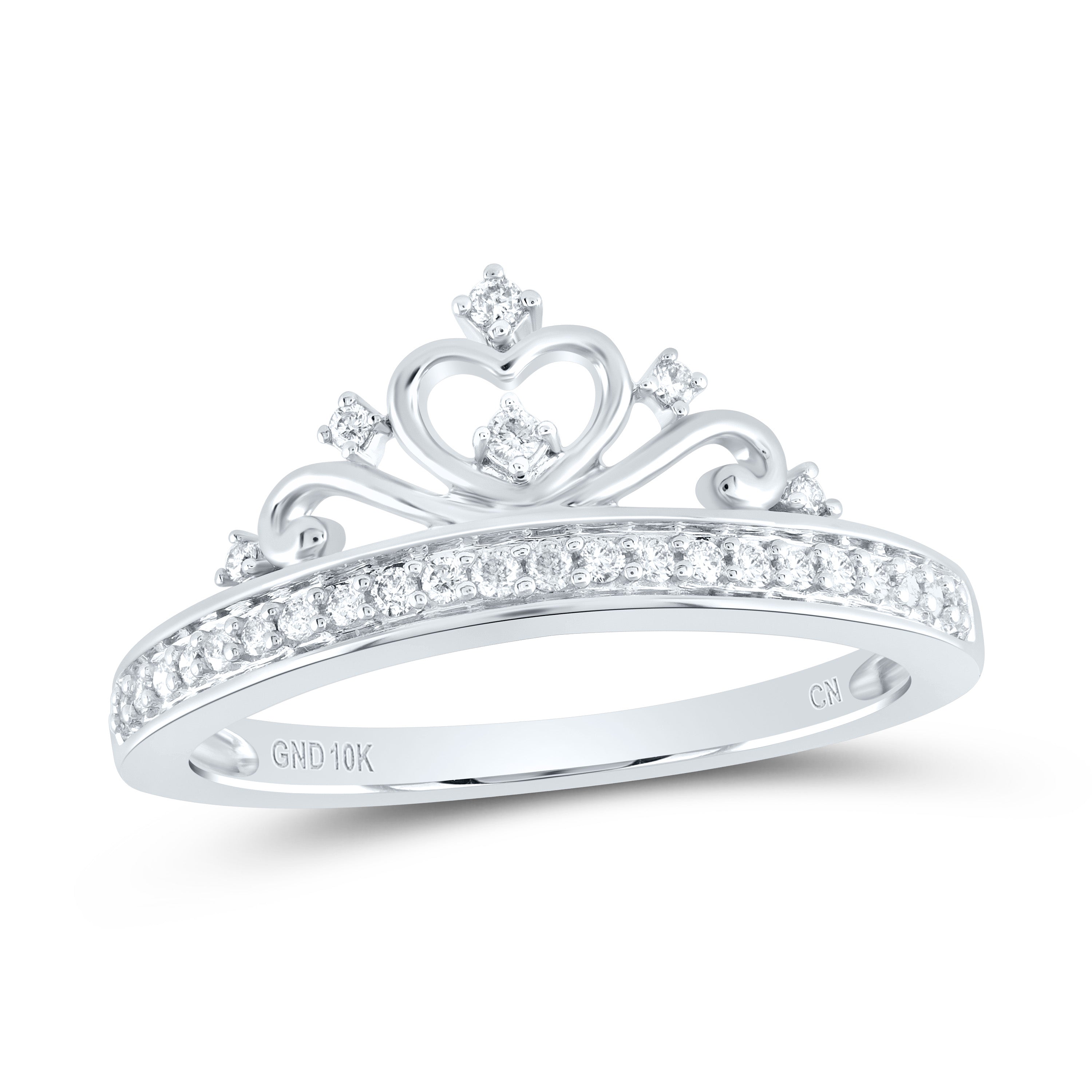 10kt White Gold Womens Round Diamond Crown Tiara Fashion Ring 1/6 Cttw