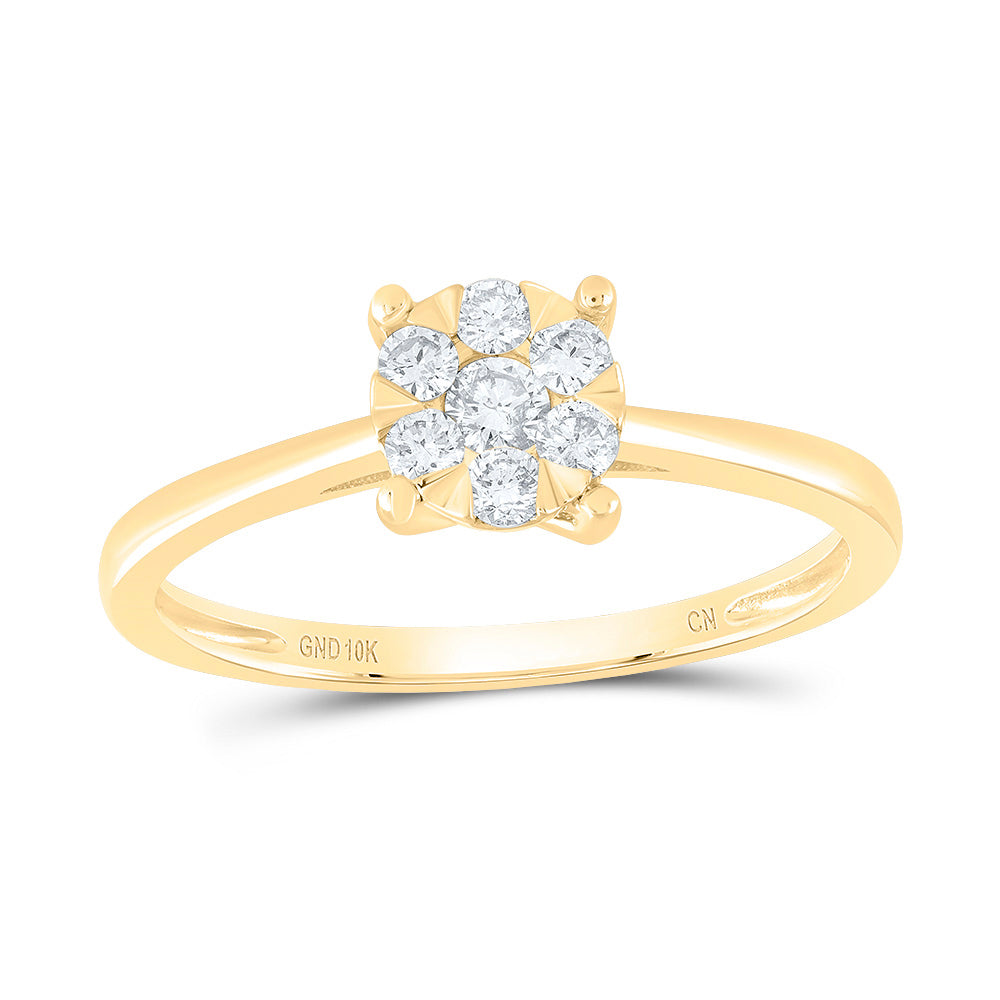 10kt Yellow Gold Womens Round Diamond Cluster Ring 1/4 Cttw