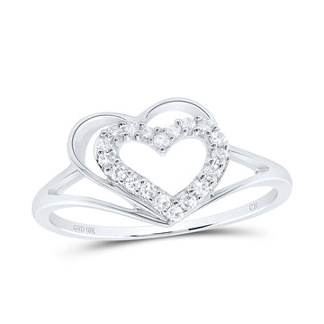 10kt White Gold Womens Round Diamond Heart Ring 1/8 Cttw