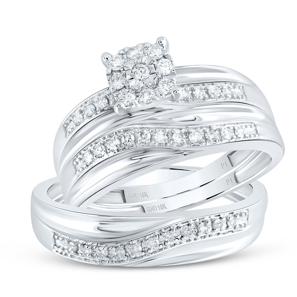 10kt White Gold His Hers Round Diamond Solitaire Matching Wedding Set 1/3 Cttw