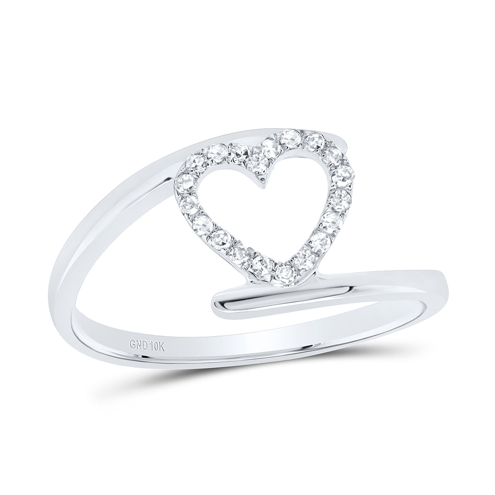 10kt White Gold Womens Round Diamond Held Heart Ring 1/8 Cttw