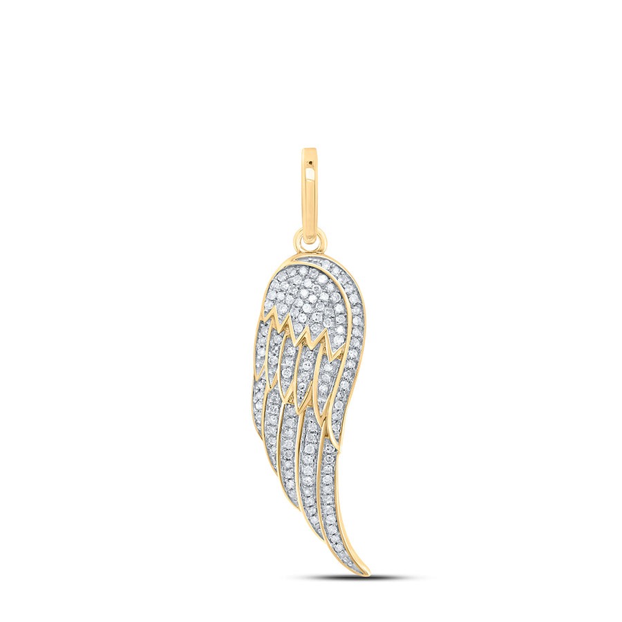 10kt Yellow Gold Mens Round Diamond Feather Wing Charm Pendant 1/3 Cttw
