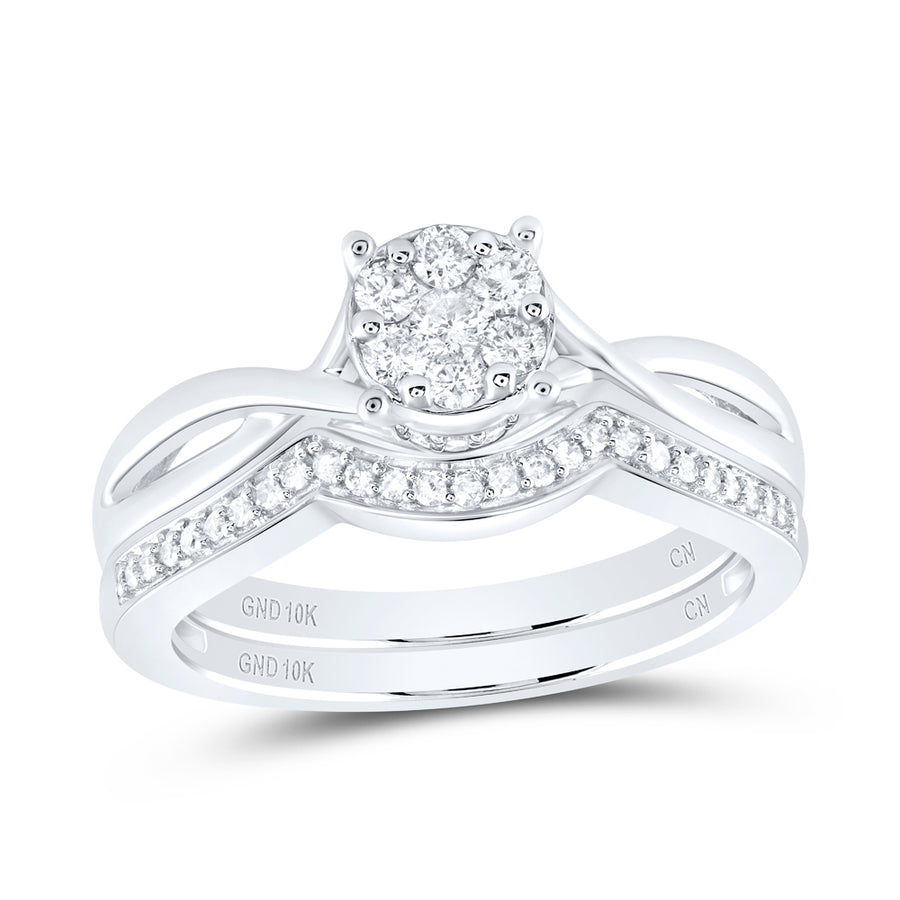 10kt White Gold Round Diamond Twist Bridal Wedding Ring Band Set 1/3 Cttw
