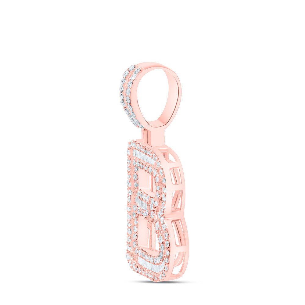 10kt Rose Gold Mens Baguette Diamond B Initial Letter Pendant 5/8 Cttw