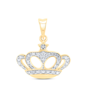 10kt Yellow Gold Womens Round Diamond Crown Pendant 1/8 Cttw