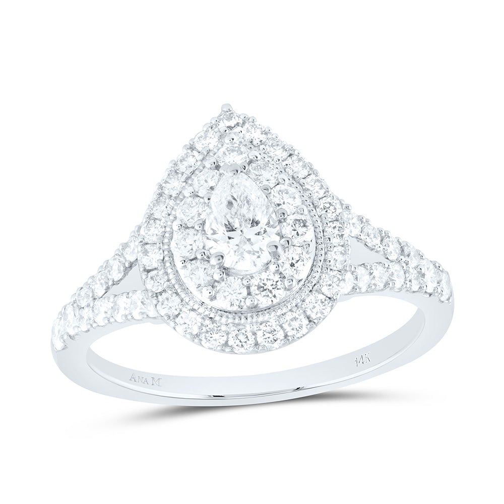 14kt White Gold Pear Diamond Halo Bridal Wedding Engagement Ring 1 Cttw