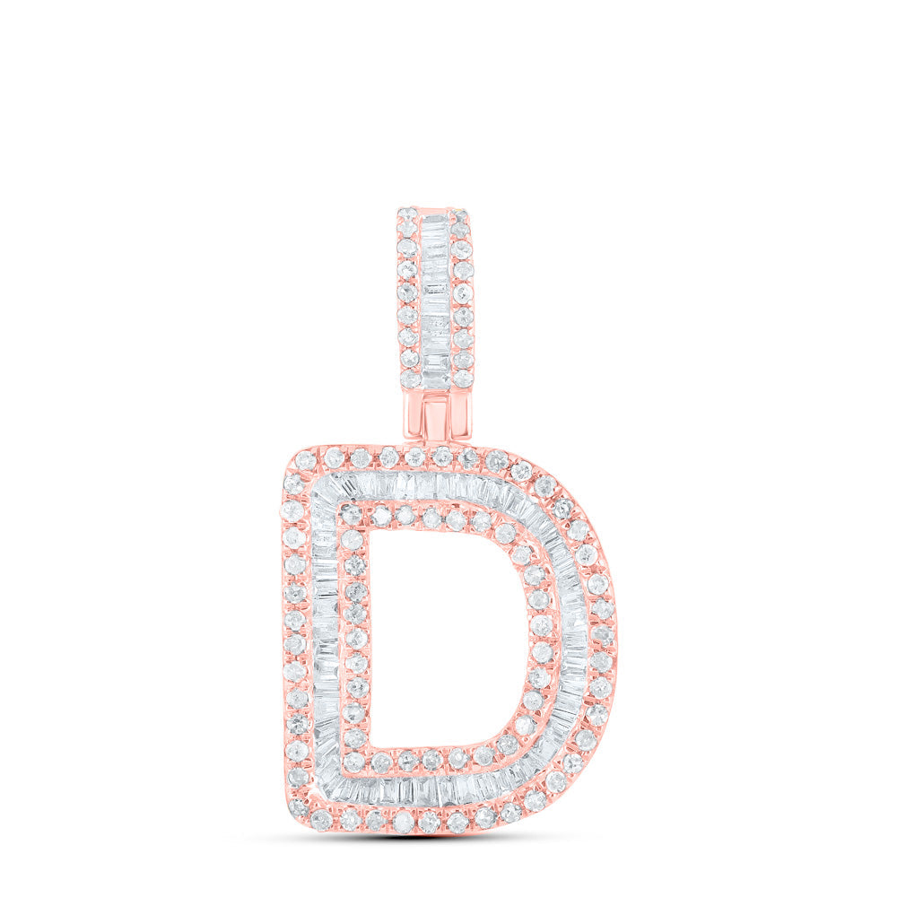 10kt Rose Gold Mens Baguette Diamond D Initial Letter Pendant 1/2 Cttw