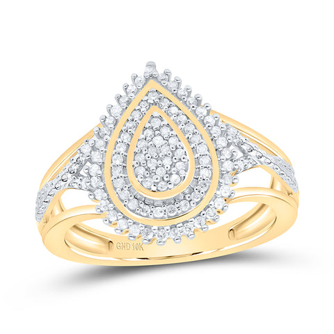10kt Yellow Gold Womens Round Diamond Concentric Teardrop Cluster Ring 1/4 Cttw