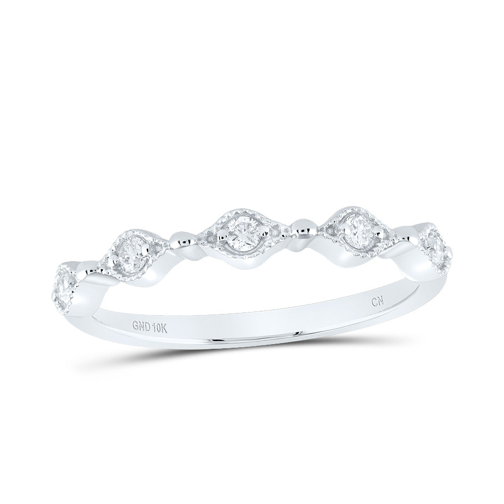 10kt White Gold Womens Round Diamond Stackable Band Ring 1/8 Cttw