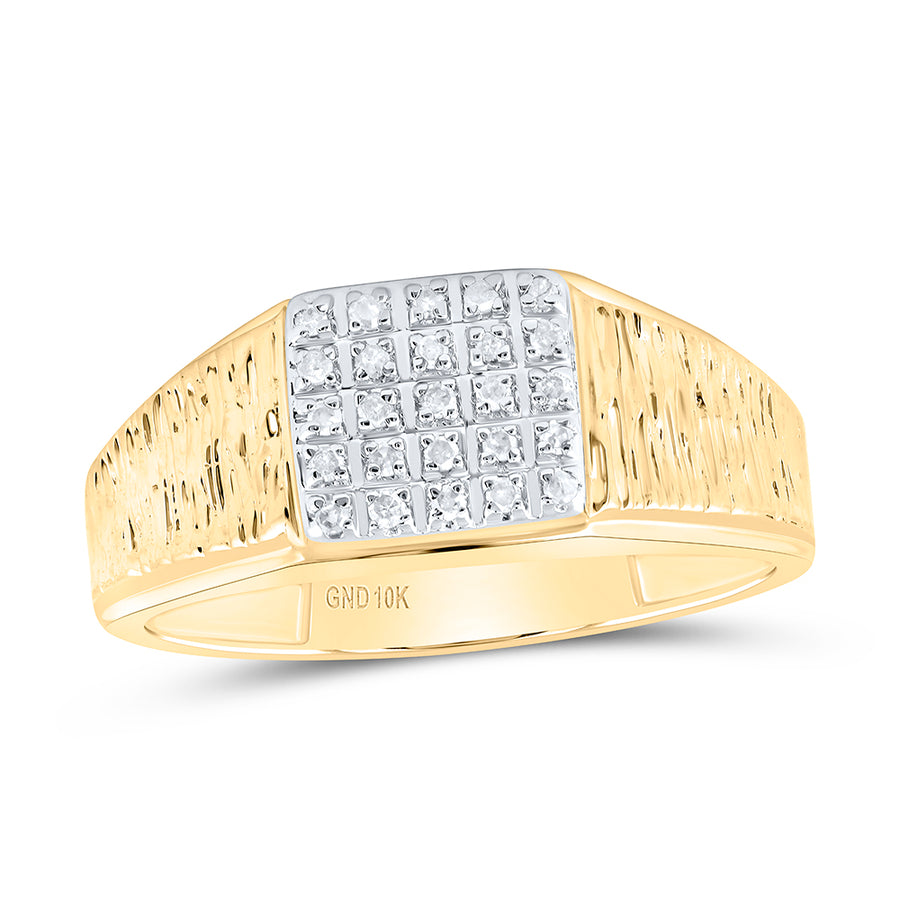 10kt Yellow Gold Mens Round Diamond Square Cluster Ring 1/8 Cttw