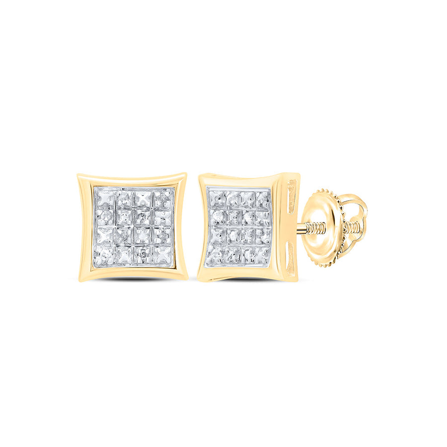 10kt Yellow Gold Round Diamond Square Kite Cluster Earrings .03 Cttw